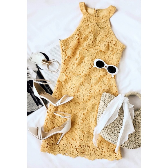 Lulus Love Poem Yellow Lace Mini Dress - Picture 5 of 12